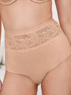 Zwart/huidskleurig - 2 Slipjes met licht buikcorrigerende hoge taille