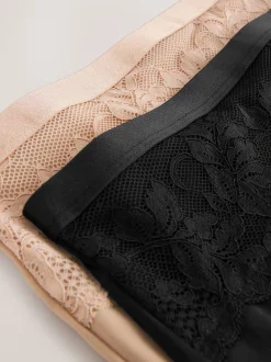 Zwart/huidskleurig - 2 Slipjes met licht buikcorrigerende hoge taille
