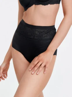Zwart/huidskleurig - 2 Slipjes met licht buikcorrigerende hoge taille