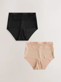 Zwart/huidskleurig - 2 Slipjes met licht buikcorrigerende hoge taille