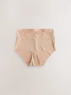 Zwart/huidskleurig - 2 Slipjes met licht buikcorrigerende hoge taille