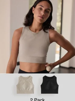 Zwart/kiezelkleurig - Seamless High Neck Medium Impact Sports Bras 2 Pack