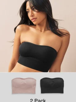 Zwart/lichtroze - Naadloze bandeau ultiem comfort beha's verpakking van 2