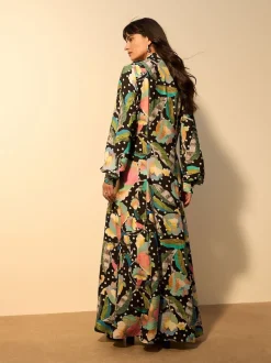 Zwart/meerkleurig met bloemenprint - Printed Long Sleeve Shirt Dress