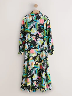 Zwart/meerkleurig met bloemenprint - Printed Long Sleeve Shirt Dress