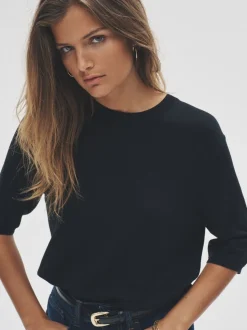 Zwart/Naturel/Crème - The Set fijngebreide T-shirts