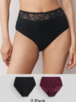 Zwart/paarsrood - All Over Lace Medium Flow Periode Knickers 2 Pack
