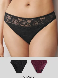 Zwart/paarsrood - All Over Lace Medium Flow Periode Knickers 2 Pack