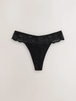Zwart/paarsrood - Thong All Over Lace Light Flow Period Knickers 2 Pack