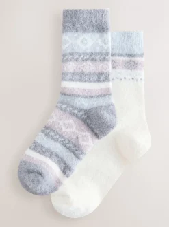 Zwart/pastel fairisle - 2 Paar superharige behaaglijke sokken