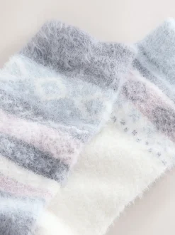 Zwart/pastel fairisle - 2 Paar superharige behaaglijke sokken
