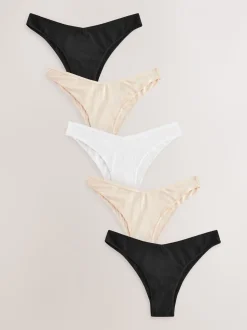Zwart/pastelroze huidskleur/wit - Set van 5 slips met hoog katoengehalte