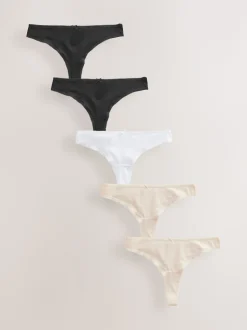 Zwart/pastelroze huidskleur/wit - Set van 5 slips met hoog katoengehalte