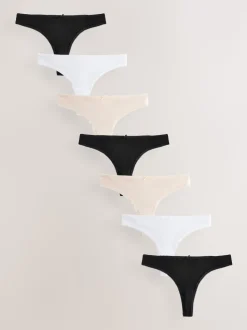 Zwart/pastelroze huidskleur/wit - Set van 7 slips met hoog katoengehalte