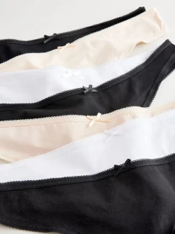 Zwart/pastelroze huidskleur/wit - Set van 7 slips met hoog katoengehalte