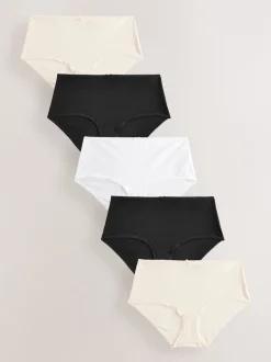 Zwart/pastelroze huidskleur/wit - Set van 5 slips met hoog katoengehalte