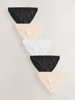 Zwart/pastelroze huidskleur/wit - Set van 5 slips met hoog katoengehalte