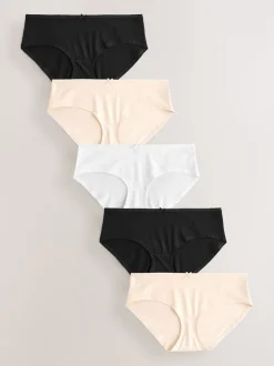 Zwart/pastelroze huidskleur/wit - Set van 5 slips met hoog katoengehalte