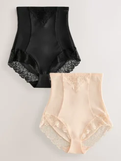 Zwart/pastelroze huidskleur - Femina vormende slip met buikcorrectie 2 stuks