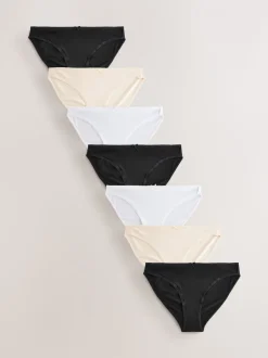 Zwart/pastelroze huidskleur/wit - Set van 7 slips met hoog katoengehalte
