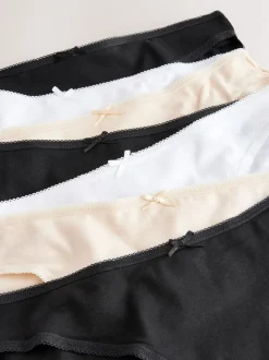 Zwart/pastelroze huidskleur/wit - Set van 7 slips met hoog katoengehalte