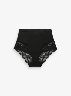 Zwart/praline huidskleur - Verpakking van 2 Braziliaanse slipjes met kanten achterkant en buikcorrigerend effect en print