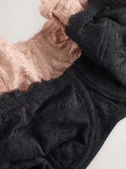 Zwart/praline huidskleur - Kanten strapless multiway beha's zonder vulling 2 set