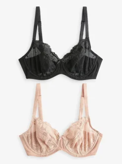 Zwart/praline huidskleur - Verpakking van 2 kanten beha's cup DD+