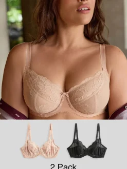 Zwart/praline huidskleur - Verpakking van 2 kanten beha's cup DD+