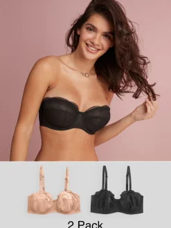 Zwart/praline huidskleur - 2 Strapless DD+ beha's zonder vulling