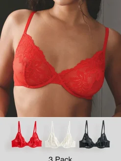Zwart/rood/crème - 3 Kanten beha's