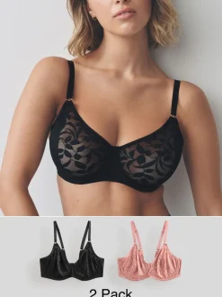 Zwart/roze - DD-G Lace Non Pad Full Cup Bras 2 Pack