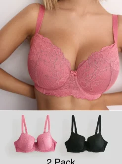 Zwart/roze - Verpakking van 2 kanten beha's cup DD+