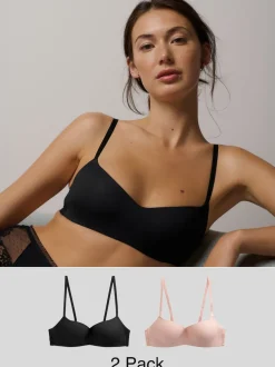 Zwart/roze - Verpakking van 2 lichte ultiem comfort beha's zonder beugel