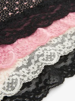 Zwart/roze met hartjesprint - Katoenen kanten slipjes 4 stuks