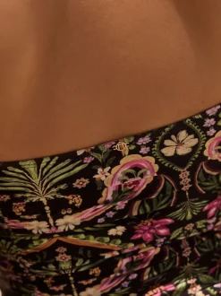 Zwart/Roze paisley - Vormgevend bandeaubadpak met buikcorrectie
