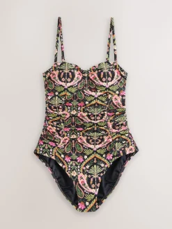 Zwart/Roze paisley - Vormgevend bandeaubadpak met buikcorrectie