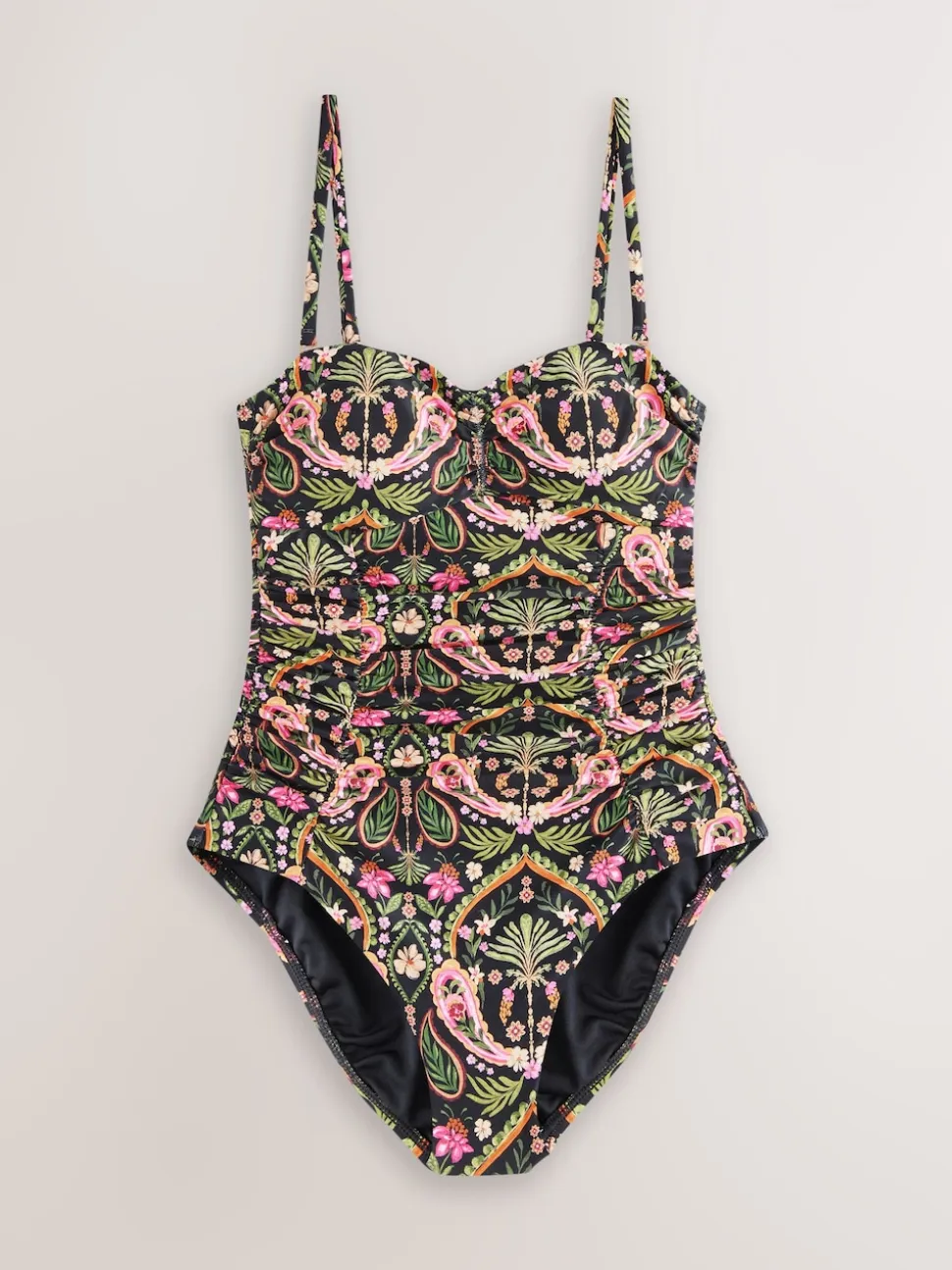 Zwart/Roze paisley - Vormgevend bandeaubadpak met buikcorrectie