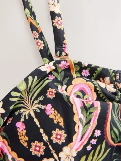 Zwart/Roze paisley - Vormgevend bandeaubadpak met buikcorrectie