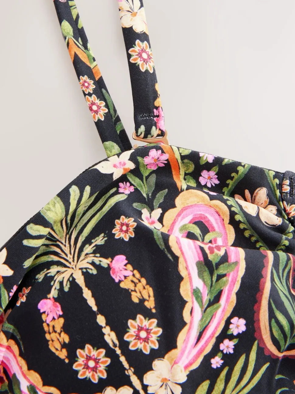 Zwart/Roze paisley - Vormgevend bandeaubadpak met buikcorrectie