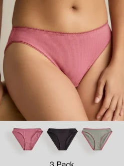 Zwart/roze/olijfgroen - Verpakking van 3 geribbelde katoenen slips