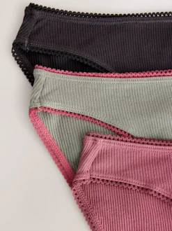 Zwart/roze/olijfgroen - Verpakking van 3 geribbelde katoenen slips