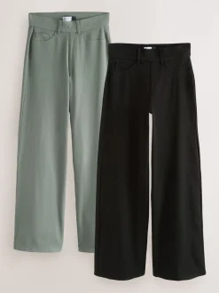 Zwart/Saliegroen - Jersey denim broek met wijde pijpen 2 set