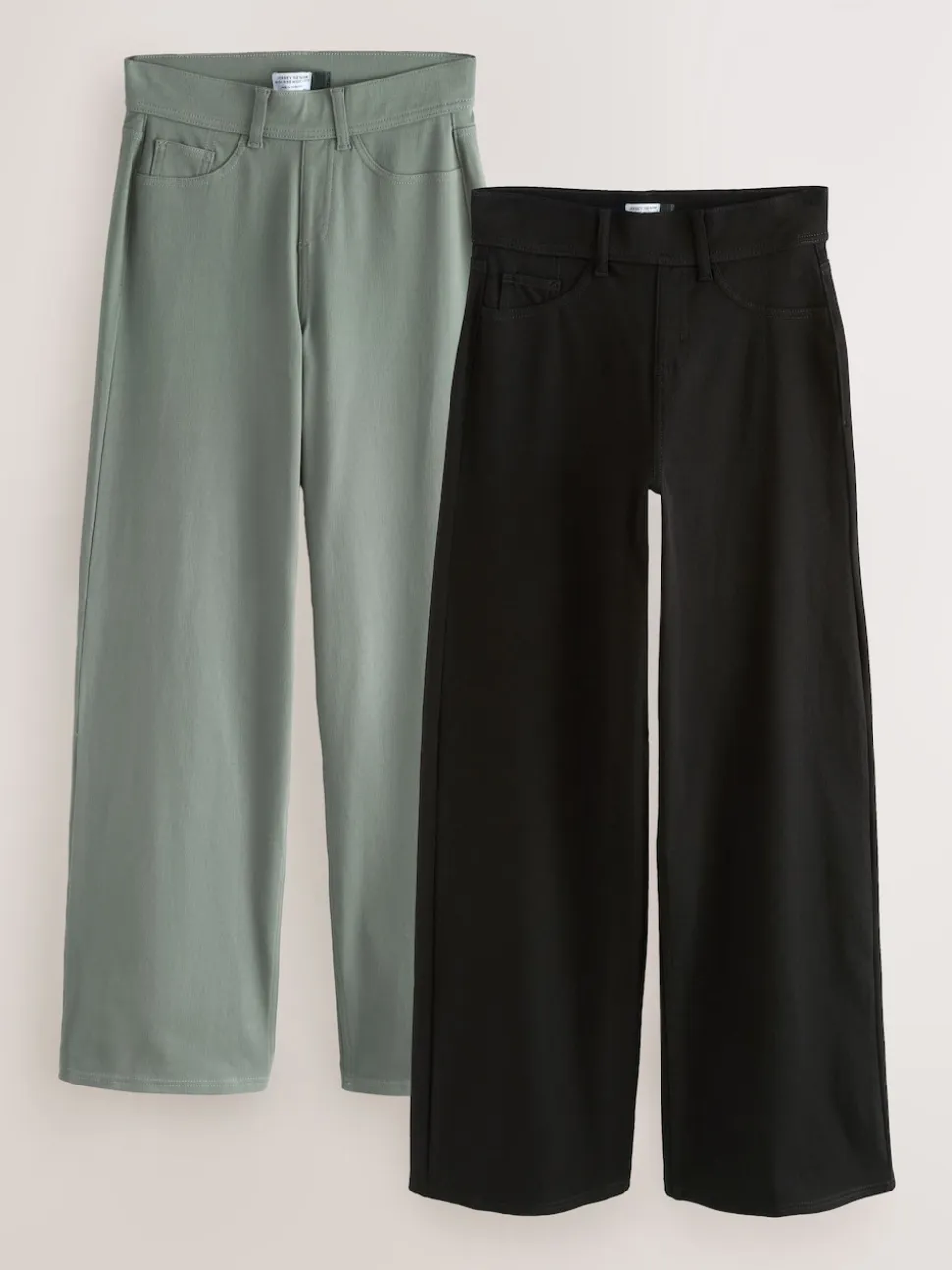 Zwart/Saliegroen - Jersey denim broek met wijde pijpen 2 set