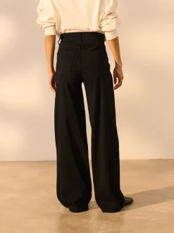 Zwart/Saliegroen - Jersey denim broek met wijde pijpen 2 set