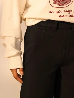 Zwart/Saliegroen - Jersey denim broek met wijde pijpen 2 set