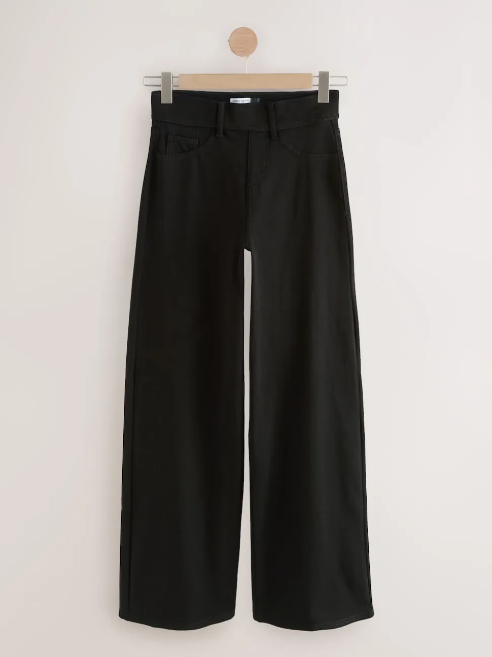 Zwart/Saliegroen - Jersey denim broek met wijde pijpen 2 set