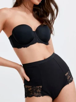 Zwart/wit - 2 corrigerende katoenen tummy control slipjes met kanten achterkant