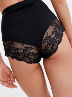 Zwart/wit - 2 corrigerende katoenen tummy control slipjes met kanten achterkant