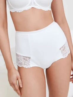 Zwart/wit - 2 corrigerende katoenen tummy control slipjes met kanten achterkant